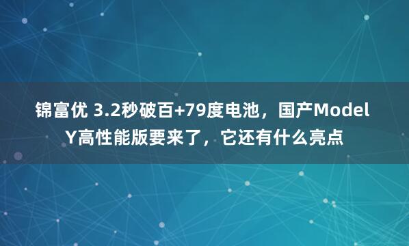 锦富优 3.2秒破百+79度电池，国产Model Y高性能版要来了，它还有什么亮点
